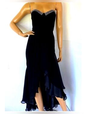 Jill by Jill Stuart Black Rhinestone Corset High Low Hem Gown Dress